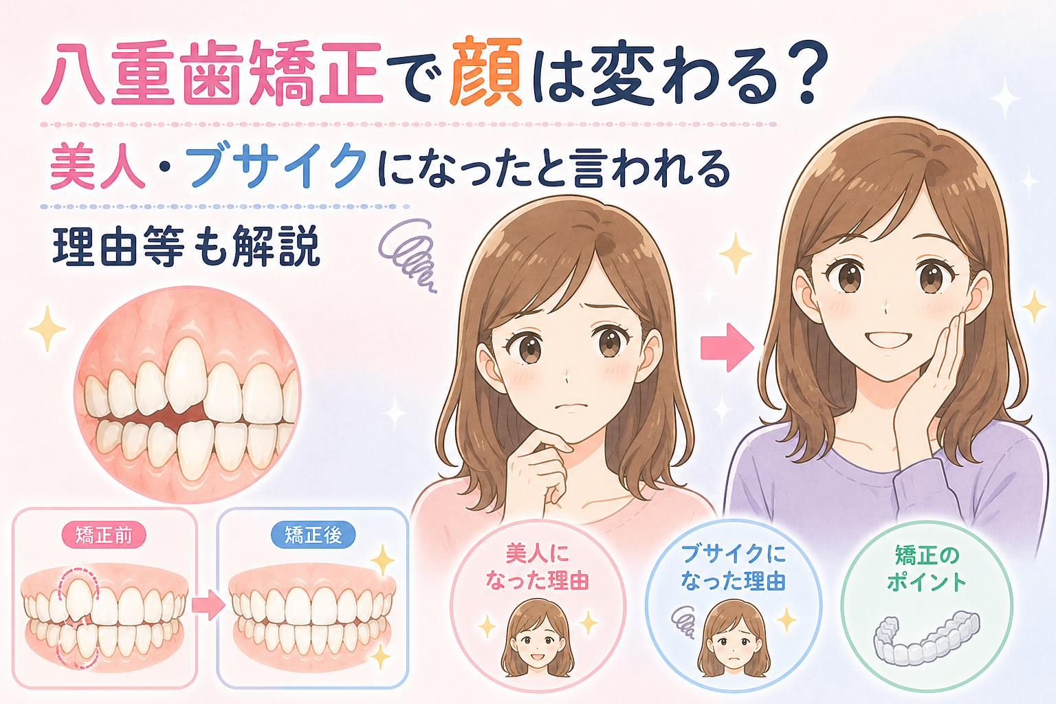 八重歯矯正で顔は変わる？美人・ブサイクになったと言われる理由等も解説