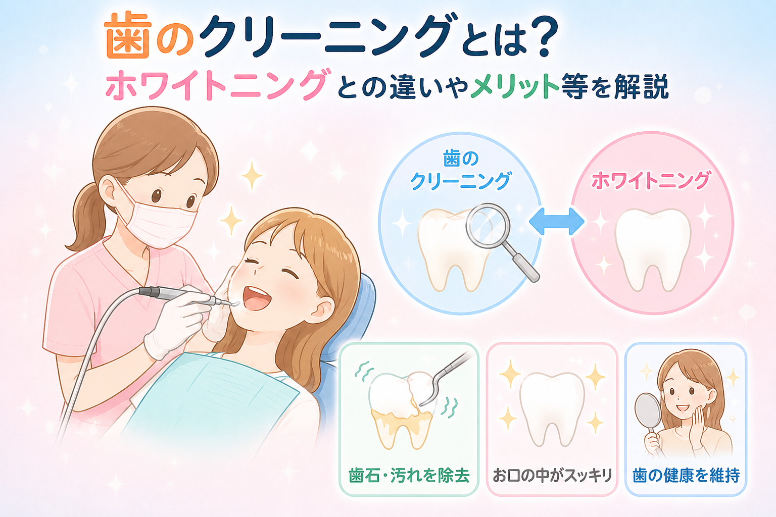 歯のクリーニングとは？ ホワイトニングとの違いやメリット等を解説